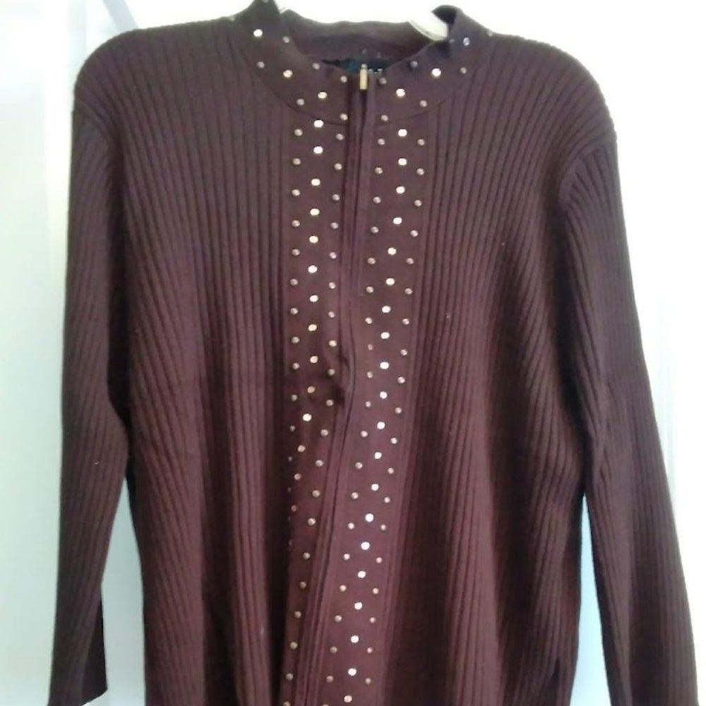 RQT Embellished  Faux Cardigan Twinset Sweater - XL